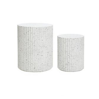 LuxenHome 2 pc White with Gray Flecks Manufactured Wood Nesting Side Table Set