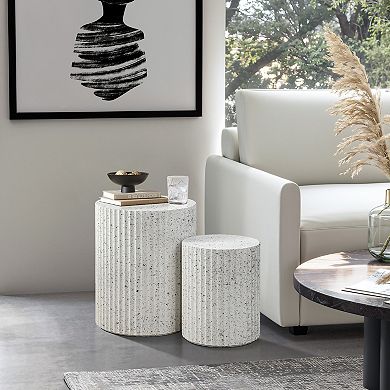 LuxenHome 2-Piece White with Gray Flecks Manufactured Wood Nesting Side Table Set