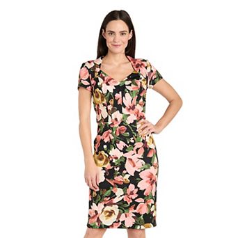 Women's R&M Richards Floral Print Scuba Short Sleeve Dress