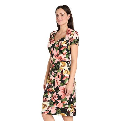Women's R&M Richards Floral Print Scuba Short Sleeve Dress