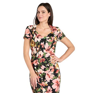 Women's R&M Richards Floral Print Scuba Short Sleeve Dress