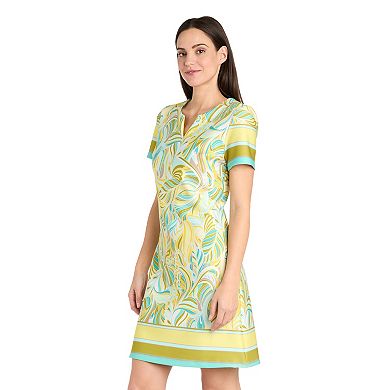 Women's R&M Richards Short Sleeve Border Print Dress