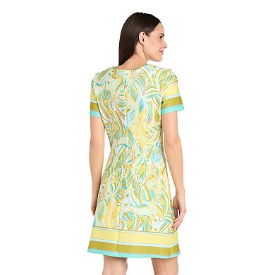 Women's R&M Richards Short Sleeve Border Print Dress