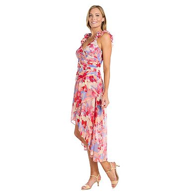 Women's R&M Richards Ruffle Sleeves Hi-Lo Chiffon Dress