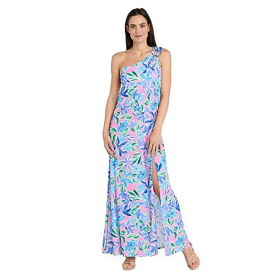 r & m richards one shoulder dress One-Shoulder Midi Crepe Evening Sheath Dress  The Dress Outlet