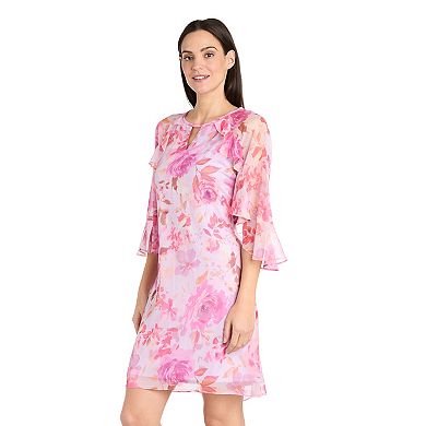 Women's R&M Richards Ruffle Sleeves Keyhole A-Line Dress