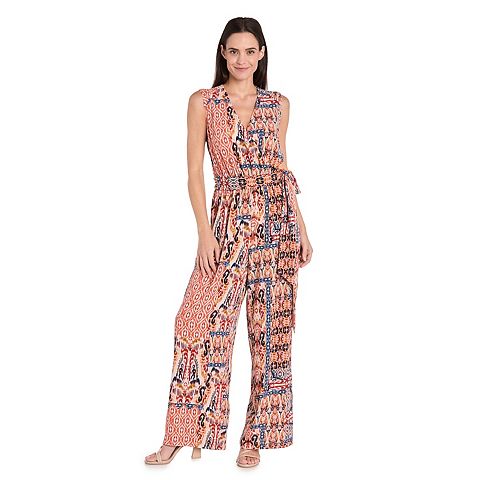Женские комбинезоны R&M Women's R&M Richards Self Tie Wrap Printed Jumpsuit