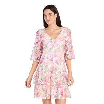 Women's R&M Richards 3/4 Sleeve Tiered Hem A-Line Dress