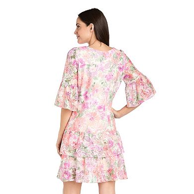 Women's R&M Richards 3/4 Sleeve Tiered Hem A-Line Dress