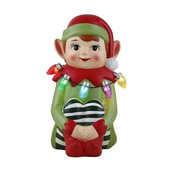 Mr Christmas 9.4-Inch Nostalgic Ceramic Elf Table Decor with Lights