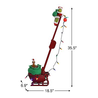 Mr Christmas Grinch's Animated Utility Sleigh 34.5 Inches Floor Decor