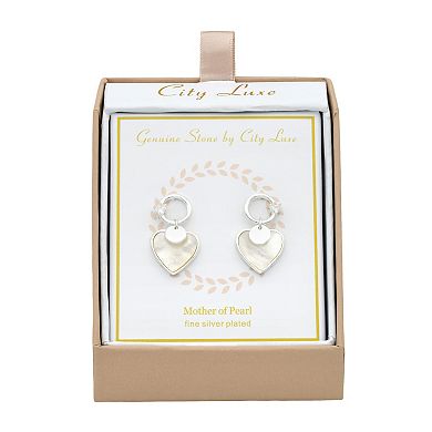 City Luxe Silver Tone Mother of Pearl Heart Earrings