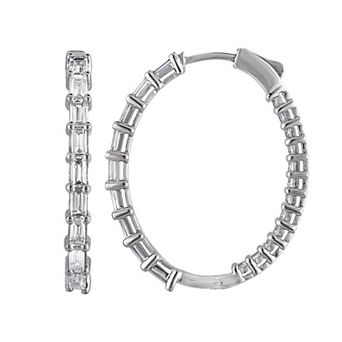 NaturaLux™ Sterling Silver 3 Carat T.W. Lab-Grown Diamond Thin Hoop Earrings