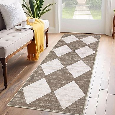 Garvee Machine Washable Geometric Area Rug Non Slip Bordered Carpet for Living Room Bedroom
