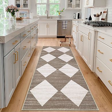 Garvee Machine Washable Geometric Area Rug Non Slip Bordered Carpet for Living Room Bedroom