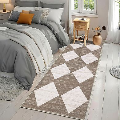 Garvee Machine Washable Geometric Area Rug Non Slip Bordered Carpet for Living Room Bedroom