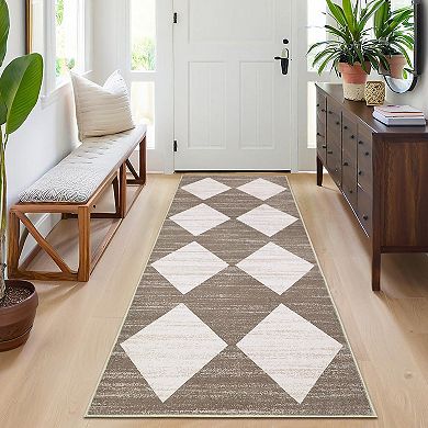 Garvee Machine Washable Geometric Area Rug Non Slip Bordered Carpet for Living Room Bedroom
