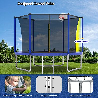10FT Trampoline for Kids Basketball Hoop and Ladder with Safety Enclosure for Backyard Fun