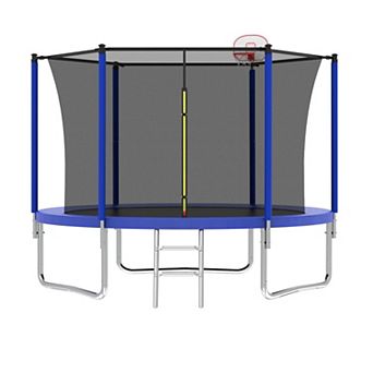 10FT Trampoline for Kids Basketball Hoop and Ladder with Safety Enclosure for Backyard Fun