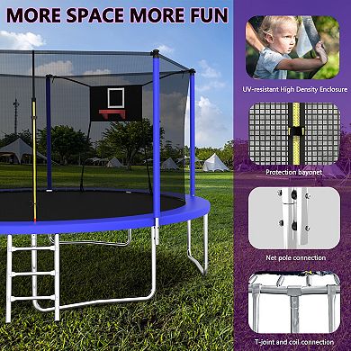14FT Trampoline for Kids and Adults with Net, Outdoor Recreational Trampolines for Family