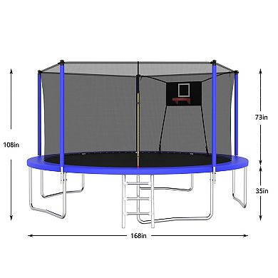 14FT Trampoline for Kids and Adults with Net, Outdoor Recreational Trampolines for Family