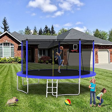 14FT Trampoline for Kids and Adults with Net, Outdoor Recreational Trampolines for Family