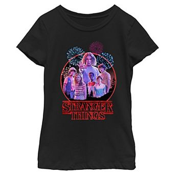 Girls 7-16 Stranger Things Fireworks Character Stamp Americana Graphic Tee