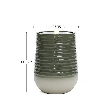 LuxenHome Emerald Ribbed Top with Ivory Bottom 19.88" Tall Resin Fountain with Lights