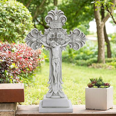 LuxenHome Off White Polyresin Holy Cross Jesus Crucifix 1.6-Feet Tall Statue