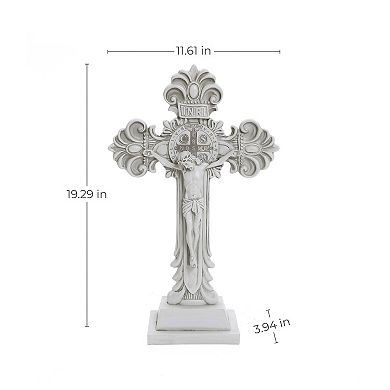 LuxenHome Off White Polyresin Holy Cross Jesus Crucifix 1.6-Feet Tall Statue