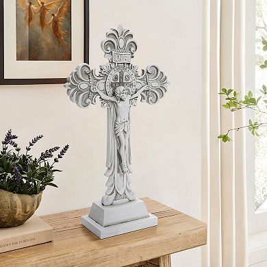 LuxenHome Off White Polyresin Holy Cross Jesus Crucifix 1.6-Feet Tall Statue