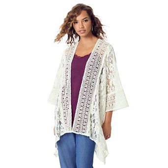 Roaman's Women's Plus Size Lace Kimono Jacket