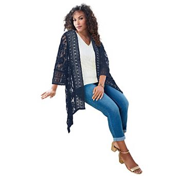 Roaman's Women's Plus Size Lace Kimono Jacket