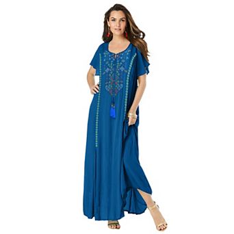 Roaman's Women's Plus Size Plus Size Flutter Sleeve Hand Crinkled Maxi Dress Curvy A-Line