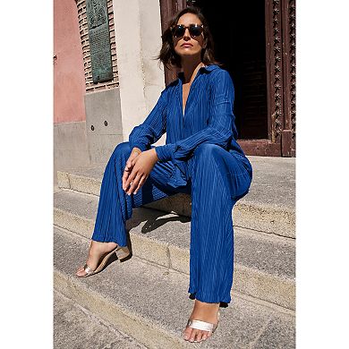 Jessica London Women's Plus Size Plisse Button-Front Blouse