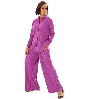 Jessica London Women's Plus Size Plisse Button-Front Blouse