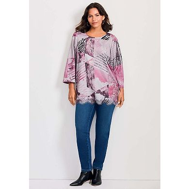 Avenue Women's Plus Size Lace Hem Top
