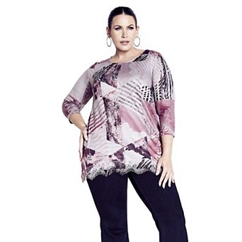 Avenue Women's Plus Size Lace Hem Top