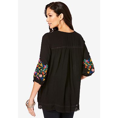 Roaman's Women's Plus Size Boho Floral Tunic