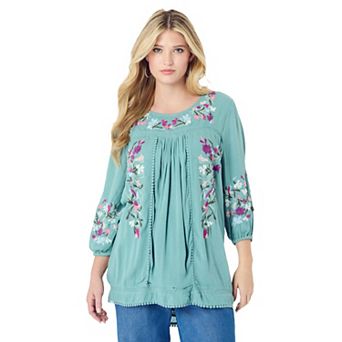 Roaman's Women's Plus Size Boho Floral Tunic