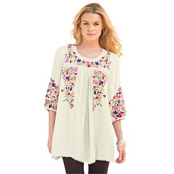 Roaman's Women's Plus Size Boho Floral Tunic