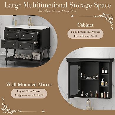 Merax 36'' Bathroom Vanity with Medicine Cabinet, Modern Mirror Cabinet