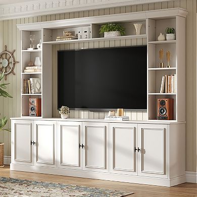 Merax 97.4"W Elegant 4-Piece Wall Unit Entertainment Center with Bookshelf for TVs Up to 70"