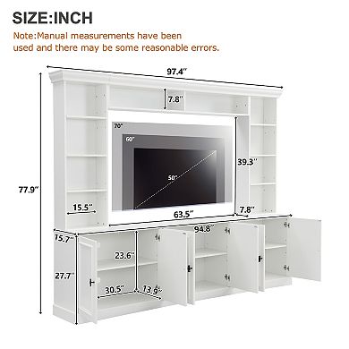 Merax 97.4"W Elegant 4-Piece Wall Unit Entertainment Center with Bookshelf for TVs Up to 70"