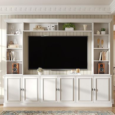 Merax 97.4"W Elegant 4-Piece Wall Unit Entertainment Center with Bookshelf for TVs Up to 70"