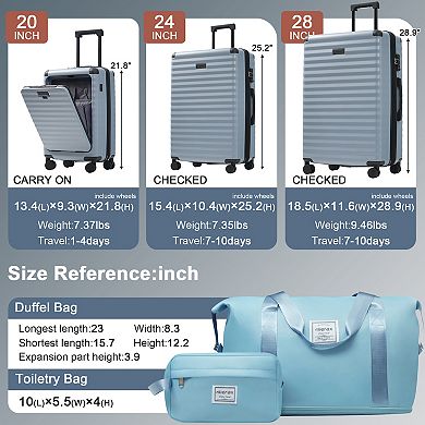 Merax 5-Piece Hardside Luggage Set with Spinner Wheels, TSA Lock, USB Port