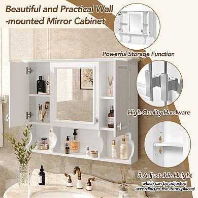 Merax Wall Mounted Bathroom Medicine Cabinet, Modern Bathroom Wall Cabinet with Mirror