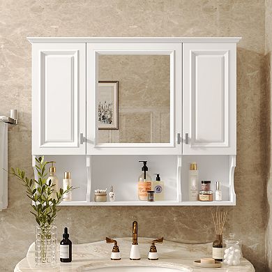 Merax Wall Mounted Bathroom Medicine Cabinet, Modern Bathroom Wall Cabinet with Mirror