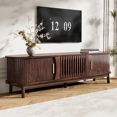 Merax Modern Farmhouse TV Stand for 75" TVs, Wood Entertainment Center
