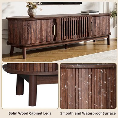 Merax Modern Farmhouse TV Stand for 75" TVs, Wood Entertainment Center